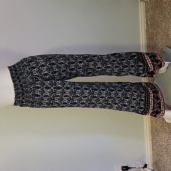 A'GACI Wide Leg Smock Waist Ethnic Floral Paisley Boho Pants Medium - Picture 6 of 9